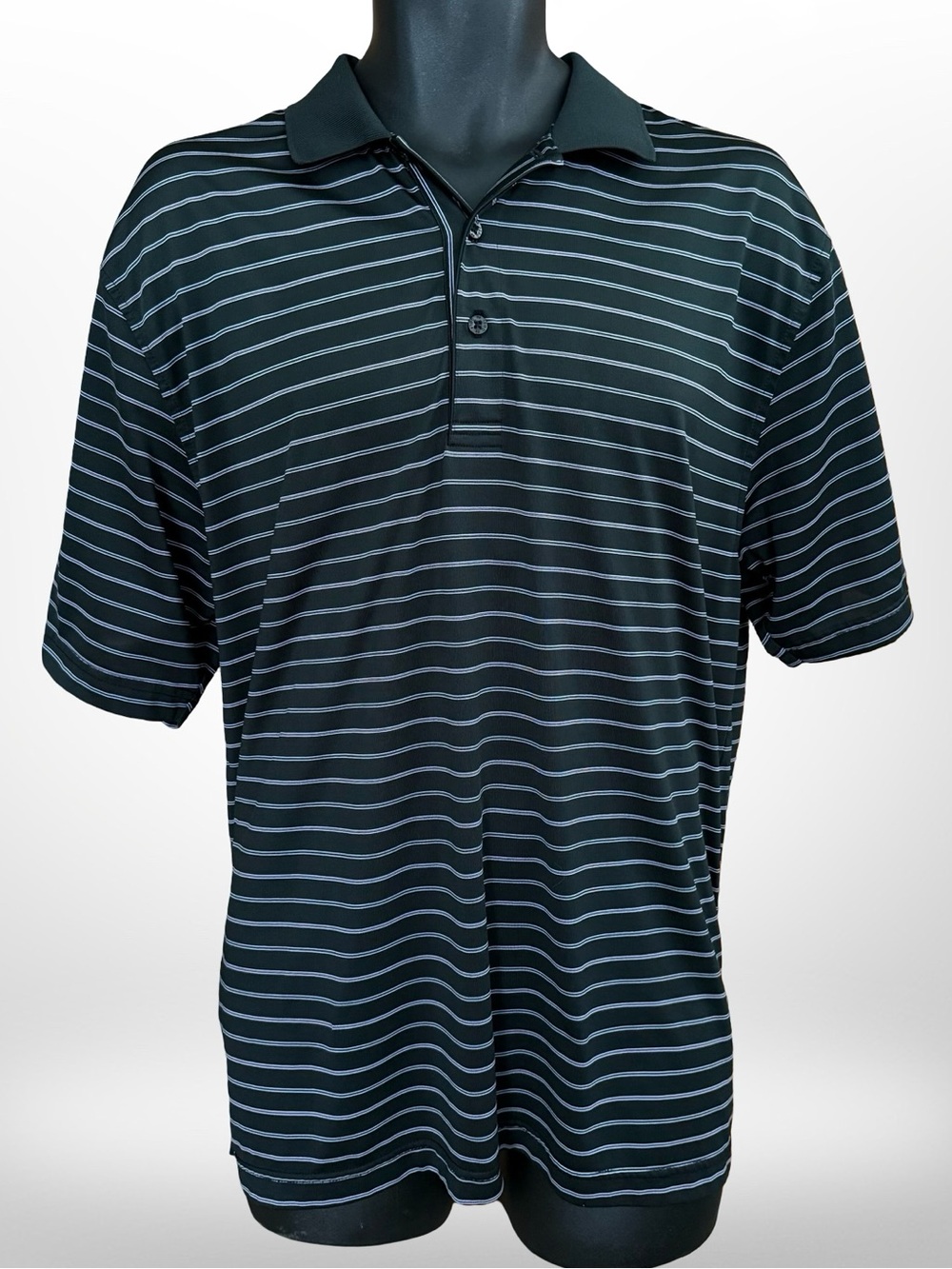 IZOD Polo Shirt Men's L Black Striped Golf Short Sleeve Lightweight Cool Stretch